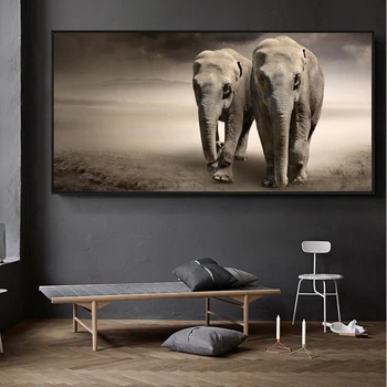 Afrika Slony voľne Žijúcich Zvierat, Plátno, Maľovanie Škandinávie Plagáty a Vytlačí Cuadros Wall Art Obrázok pre Obývacia Izba Domova