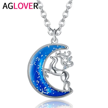 AGLOVER 925 Sterling Silver Blue Star Mesiac Náramok/Náhrdelník/Drop Náušnice Pre Ženu Módne Vianoce Glamour Šperky
