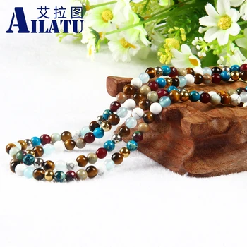 Ailatu Wrap-Around Šperky s 6 mm Prírodné Tigrie Oči, Biele Howlite Kameň Okrúhle Korálky Pružnosť Lano Mužov a Žien Náramok