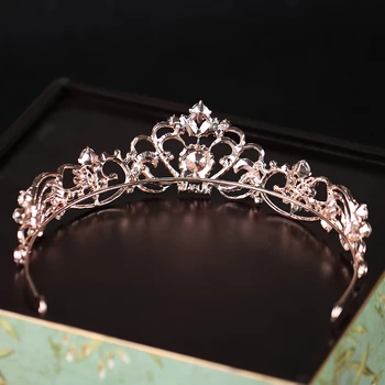 AiliBride Rose Gold Crystal Svadobné Koruny Tiara Pre Svadobné Headpiece Princezná Diadema Ženy, Svadobné Vlasy, Šperky, Doplnky