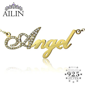 AILIN Striebro Capital Letter Názov Náhrdelník Osobné Štítku Prívesok Písmená Šperky Ženy Náhrdelník Vlastné Meno Náhrdelník