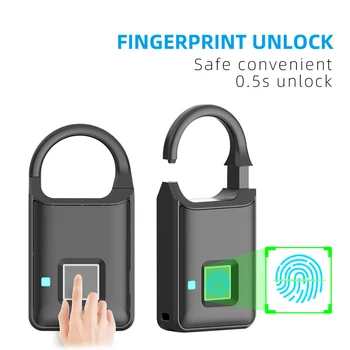 Aimitek Thumbprint Dverí Zamky Biometrické Smart Odtlačkov prstov Visiaci zámok, USB Nabíjateľné Rýchle Odblokovanie pre Skrinku Skriňa na Batožinu Prípade