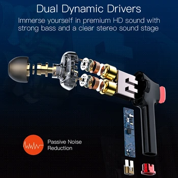 AIRAUX UM5 Slúchadlá Dvojité Dynamické Slúchadlá Bezdrôtové bluetooth Ťuknite na položku Ovládanie Bass Šport HiFi Stereo HD Nepremokavé FYE8