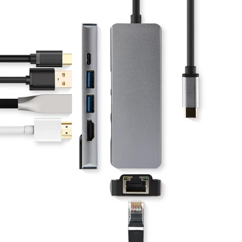 AJIUYU USB C Hub Typ-C Adaptér Dock Thunderbolt 3 Multi Port, HDMI, VGA, USB, RJ45 Gigabit Ethernet Splitter Pre MateBook Pro Vzduchu