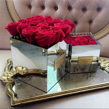 Akryl Rose Zrkadlo Rose Skladovanie Prípade 9Holes Dar Svätého Valentína Pre Priateľku Reflexné Box Váza Bez Kvetov