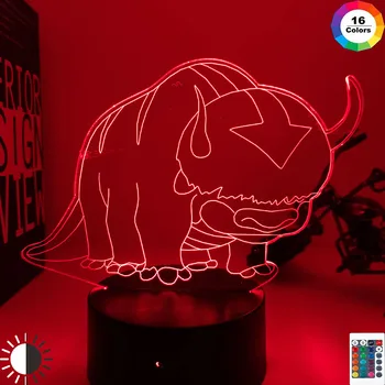 Akrylových 3d Lampa Avatar Posledný Airbender Nočného pre Deti Detská Izba Dekor Legenda Aang Appa Obrázok Tabuľka Nočné Svetlo