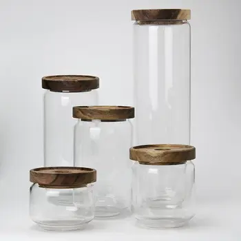 Akumulačná nádoba s Priehľadným okienkom sklo zapečatené jar agátu dreva, sklenené veko palivovej nádrži vákuové candy skladovanie potravín kontajner