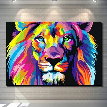 Akvarel Lev, Tiger, Mačka Plagát na Stenu Umelecké Plátno Abstraktné Zvieratá Pop Graffiti Art Obrazy Obrázky pre Obývacia Izba Cuadros