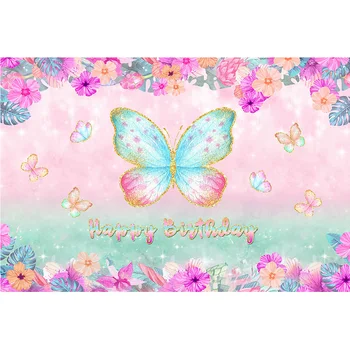 Akvarel Motýľ Tému Happy Birthday Pozadie Dekorácie Motýle Priania Kvety Mora Baby Sprcha Pozadí Fotenie