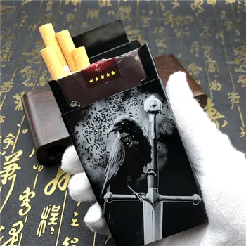 Alalinong N49 DIY Hliníkovej Zliatiny Kovov muž Cigariet Prípade Iny Štýl Vrana Meč Raven Cigariet Box Držiteľ Fajčenie Príslušenstvo