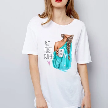 Ale Prvá Káva Sexy Dievča, Žena T-shirt Super Dievča 2019 Lete Ženy kórejský Módne Oblečenie, Streetwear Ženy Móde T-shirts