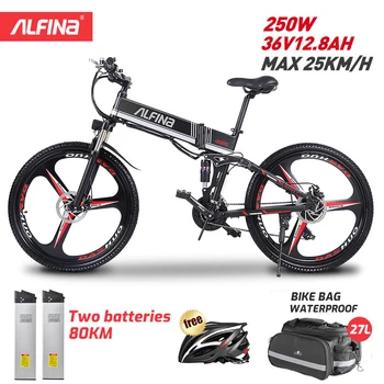 ALFINA FX80 Noriem EÚ Elektrický Bicykel 36V12.8AH 250W Motor 25KM/h Skladacie Horských Klince Bicicleta Eletrica 26 cm