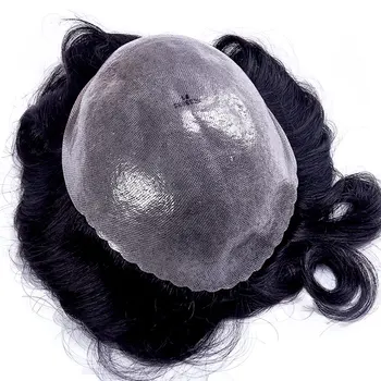 Ali FumiQueen Tenkú Kožu 0.4-0.6 mm Mužov Toupee Tenké PU Náhradné Vlasy Systém Indickej Remy Ľudské Vlasy kusov