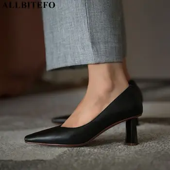 ALLBITEFO soft real originálne kožené vysoké podpätky ženy módy sexy ženy, podpätky, topánky strany svadobné topánky na vysokom podpätku topánky