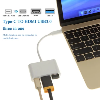 ALLOYSEED 3 v 1, USB, C Rozbočovač USB 3.1 Typ C Samec na HDMI PD USB 3.0 Prevodník Viacportová Adaptér pre Telefón, Laptop/veľkoplošnej obrazovke TV