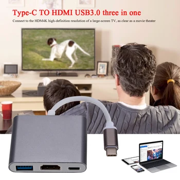 ALLOYSEED 3 v 1, USB, C Rozbočovač USB 3.1 Typ C Samec na HDMI PD USB 3.0 Prevodník Viacportová Adaptér pre Telefón, Laptop/veľkoplošnej obrazovke TV