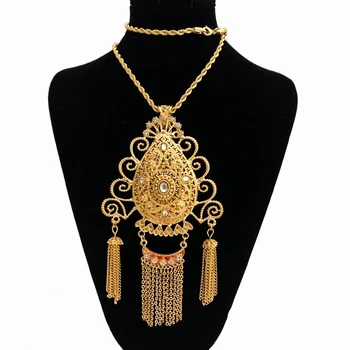 Alžírsko Svadobné Šperky pre Ženy Crystal Náhrdelníky Kameň Zlaté Strapce Prívesok Nastaviteľné Reťazca Šperkov Náhrdelník