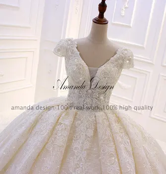 Amanda Dizajn vestido de noiva princesa Krátky Rukáv Čipky Appliques Crystal Luxusné Ríše 2019 Svadobné Šaty