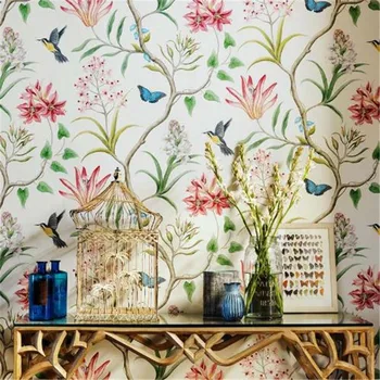 Americký Štýl Rustikálny 3D Tapety Kotúčoch Vintage Kvetinový Vtákov Motýľ Stenu Lístkov pre Spálne, Obývacia Izba Domov Dekor Kvety