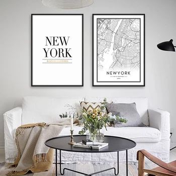 Americký Štýl Vintage Poster Plátno Tlačiť New Yorku Mapy Obrazy Na Steny V Obývacej Izbe Obrázok Dekoratívne Nordic Domova