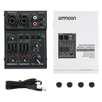 Ammoon AGM02 Mini 2-Kanálové Zvukové Karty Miešanie Konzoly, Digitálne Audio Mixer 2-pásmový EQ Vstavané 48V Phantom Power pre Karaoke show Live