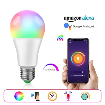 Ampoule LED E27 WiFi Žiarovka 15W RGBW Bluetooth Smart Lampa Inteligentné WiFi Lampa Pracovať s Google Domov Asistent Echo Alexa