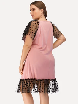 Amtivaya Plus Veľkosť Šaty Elegantné, Sexy 2020 Lete Čipky Ružová Šifón, Šitie Crewneck Meshparty Ženy 's Ležérne Oblečenie pre Ženy