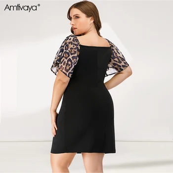 Amtivayaplus Veľkosť Big Sexy Leopard Šaty Tlač Chudá tvaru 2020 Letná Party Elegantné Ženy 's Odevy
