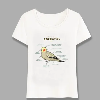 Anatómia Cockatiel Tetovanie Tlač Tričko Fashion Ženy T-Shirt Novinka Bežné Tees Módne Funny Bird Dizajn Topy Harajuku