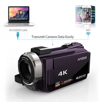 Andoer 4K 1080P 48MP WiFi Digitálny Video Videokamera Rekordér s 2ks Nabíjateľné Batérie Vianoce, Nový Rok, Darček