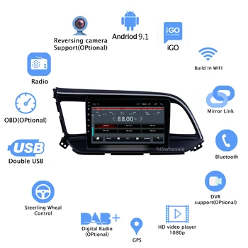 Android 9.1 2din Auto Multimediálne Palyer Na rok 2016 2017 2018 Hyundai Elantra GPS Radio Head Unit 9 palcový Dotykový displej, Wifi,