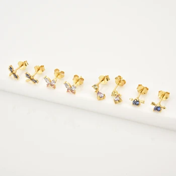 ANDYWEN 925 Sterling Silver Gold Fialové Modré Módne Luxusné Ženy Krištáľové Šperky, Piercing Zirkón Farebné Drobné Šperky 2020 Rock