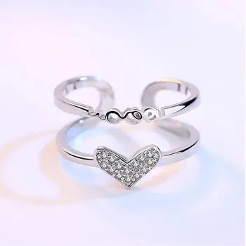 ANENJERY 925 Sterling Silver Ring Pre Ženy Dvojrady List Láska Srdce, Zirkón Krúžok Valentína Prítomných S-R134