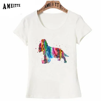 Anglického kokeršpaniela Akvarel T-Shirt Lete Ženy, Krátky Rukáv, Môj najlepší priateľ psa Príležitostné Tees Roztomilý Dievča Biele Topy