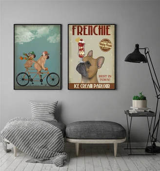 Anglický Buldog Ice Cream Psa, Maliarske Plátna Obrázky pre Obývacia Izba Psa Požičovňa Wall Art Retro Plagáty a Vytlačí Quadros