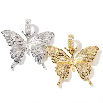 Animal Butterfly Náhrdelník s Príveskom, Ľadový Von Tenis Reťazec Kubánskej Reťaz Zlatá Farba AAA Kubický Zirkón Muži Ženy Hip Hop Šperky