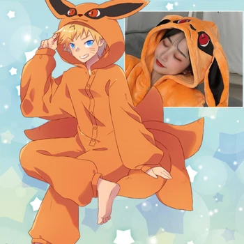 Anime Cosplay Naruto kyuubi Pyžamo Roztomilý Jeseň Zima Muži Ženy Flanelové Pár Domov Sleepwear Pyžamá C168M64