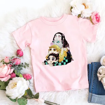 Anime Démon Vrah Kimetsu Č Yaiba T Shirt Deti Letné Ružové Oblečenie Harajuku T-shirt Zábavné Demon Čepeľ Dievčatá Hore Deti Tričko