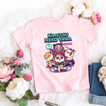 Anime Démon Vrah Kimetsu Č Yaiba T Shirt Deti Letné Ružové Oblečenie Harajuku T-shirt Zábavné Demon Čepeľ Dievčatá Hore Deti Tričko