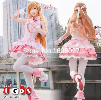 Anime SAO Sword Art Online Yuuki Asuna Idol Ver Speváčka Pink Fáze Lolita Šaty Cosplay Kostým Party Oblečenie Halloween Oblek Pre