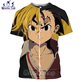 Anime T Shirt 3D Tlač Sedem Smrteľných Hriechov Tričko Fashion Muži Ženy Meliodas Tees Topy Zábava pánske T-shirts Hip Hop Pulóver E-1