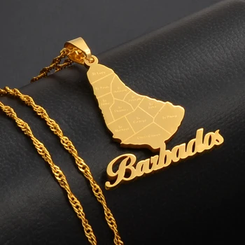 Anniyo Mapu Ostrov Barbados S Názvami miest, Prívesok, Náhrdelníky, Strieborná Farba/Zlatá Farba Mapy Barbados Šperky Darček #125121