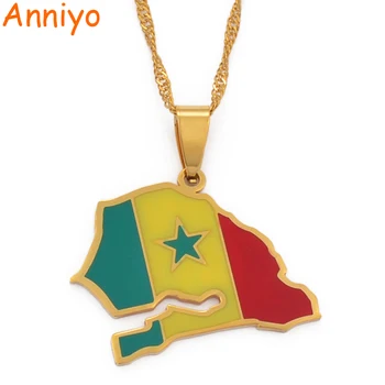 Anniyo Senegal Mapu Vlajka Prívesok Reťazca Náhrdelníky Zlatá Farba Šperky Krajiny Mapy Senegalese Vlasteneckej Darčeky #111921