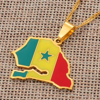 Anniyo Senegal Mapu Vlajka Prívesok Reťazca Náhrdelníky Zlatá Farba Šperky Krajiny Mapy Senegalese Vlasteneckej Darčeky #111921