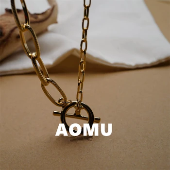 AOMU 2020 Nový kórejský Vintage Kruhu SZ Spony Reťaze Náhrdelník Kovové Reťaze Geometrické Asymetrie Clavicle Reťazca pre Ženy Punk Darček