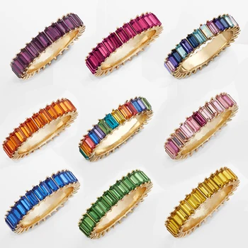 AOTEMAN Rýdzeho Striebra 925 tenký zlatý prsteň linka micro pave cz večnosti 31 farby zásobníka strieborná rainbow cz ženy krúžok veľkoobchod