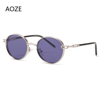 AOZE2021 Klasické Vintage Okrúhle slnečné Okuliare Mužov Značky Dizajnér Slnečné Okuliare Ženy Kovový Rám, Čierne šošovky Okuliarov Jazdy slnečné Okuliare