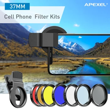 APEXEL 7in1 Plný Filter Lens Kit Plná Červená Žltá Farba ND32 CPL Star Objektív Filter S 37mm klip pre smartphony 37UV-F