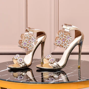 Arden Furtado 2020summer topánky crystal kvet extrémne vysokých podpätkoch 12 cm sexy party topánky Bodce červené zlato drahokamu sandále 43