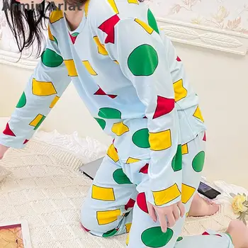 Armin Arlat Cute Pyžamo Ženy Bavlna Tlač Cartoon Pijamas Crayon Shin-chan Sleepwear Set spodnej Bielizne Bežné Pyžamá Noc Oblek